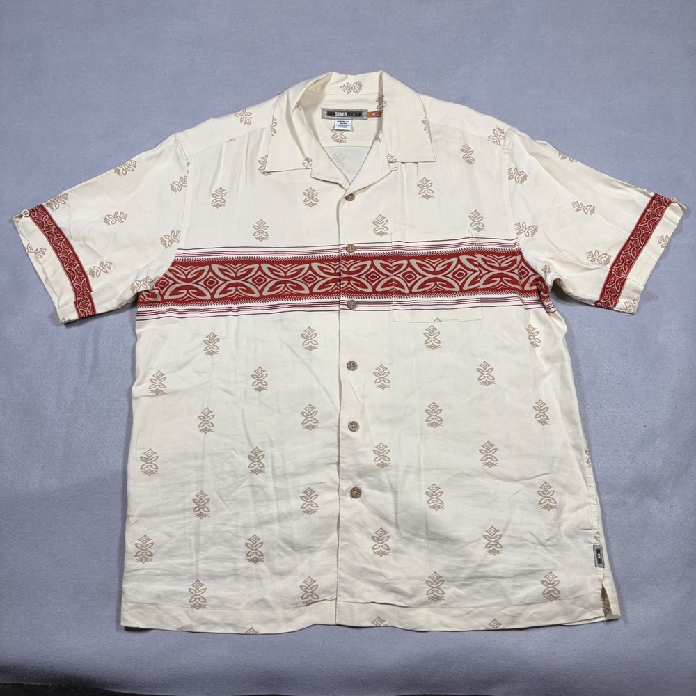 Quiksilver Edition Mens Medium Silk Blend Tribal Print Camp Shirt Cream Loop
